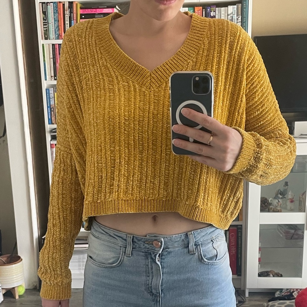 LA Hearts PacSun Mustard Chenille Crop Sweater Size S (NWOT)